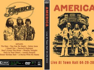 America – Live At Town Hall 04-29-2022 DVD featuring classic hits like “Ventura Highway,” “Sister Golden Hair,” and “A Horse With No Name.” A must-have live performance for fans of classic folk rock.